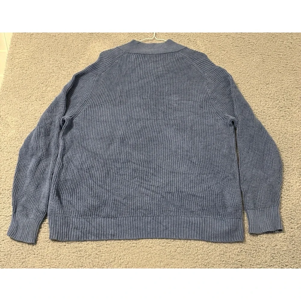 J CREW Blue Waffle Knit Size XL Long Sleeve Mock Neck 1/4‎ Zip Men's Sweater